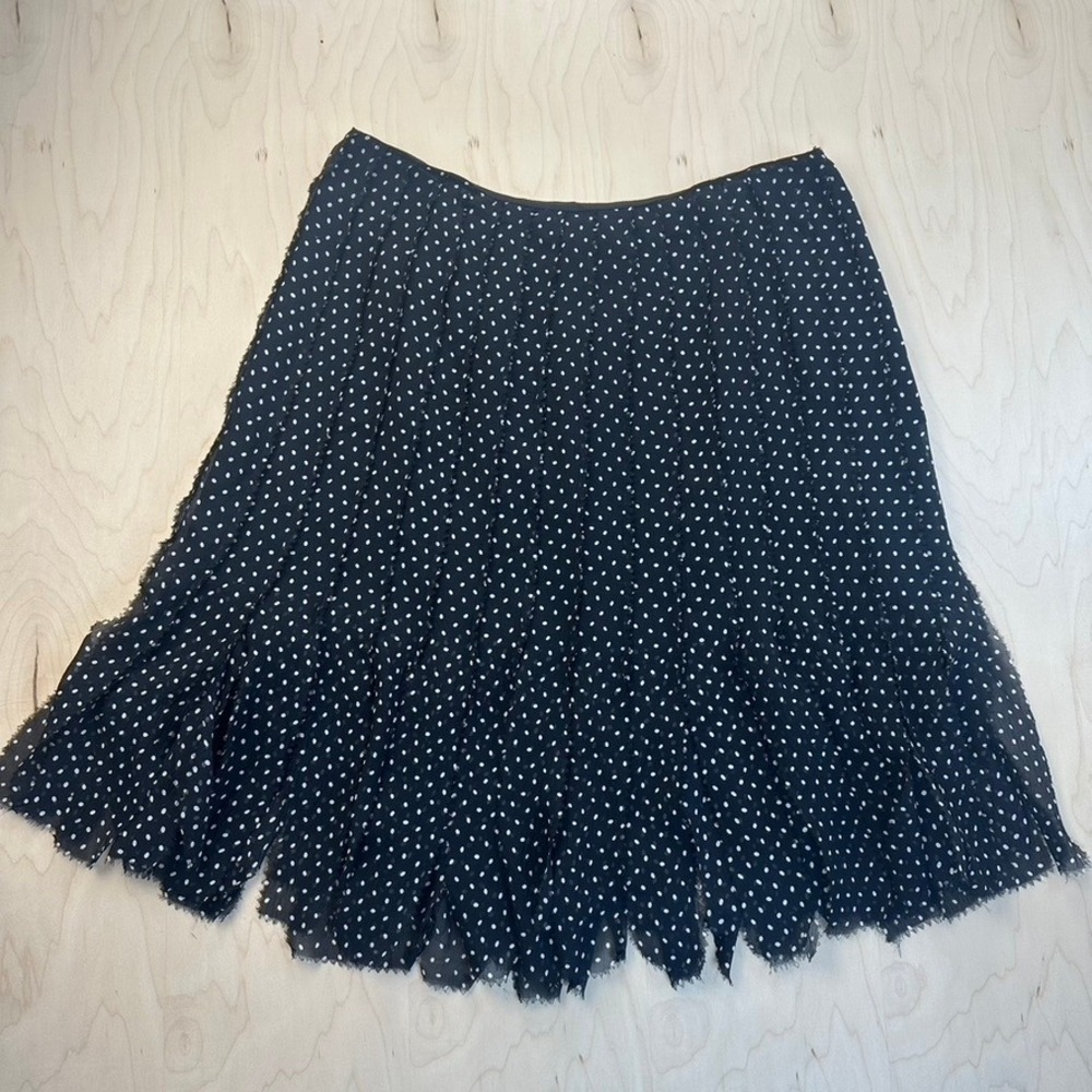 Dana Buchman Black Polka Dot 100%‎ Silk Flared Hem Skirt Women's Size 8